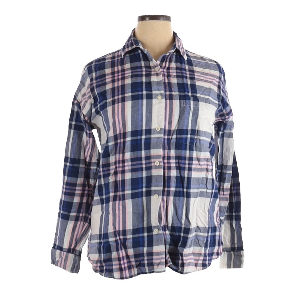 Old Navy Boyfriend Fit Loose Blue Plaid Soft Lightweight Flannel Shirt Size L